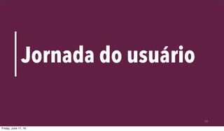 30
Jornada do usuário
Friday, June 17, 16
 