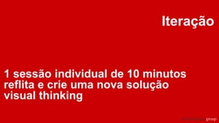 Iteração
1 sessão individual de 10 minutos
reflita e crie uma nova solução
visual thinking
 