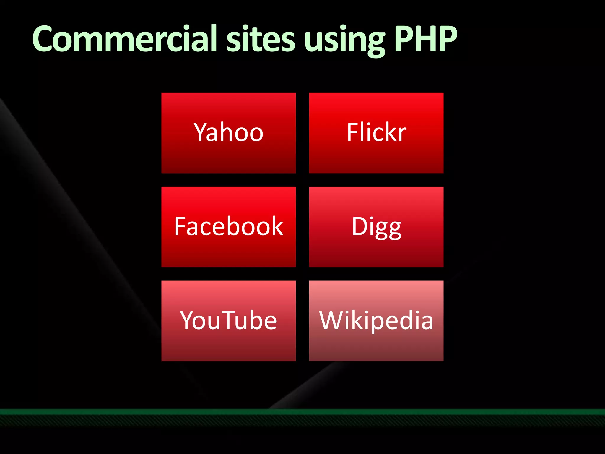 Commercial sites using PHP