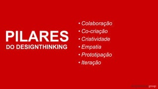 PILARES
• Colaboração
• Co-criação
• Criatividade
• Empatia
• Prototipação
• Iteração
DO DESIGNTHINKING
 