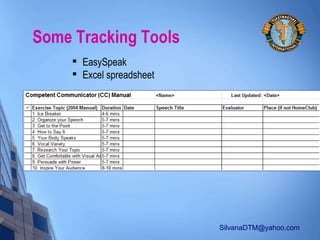 SilvanaDTM@yahoo.com
Some Tracking Tools

EasySpeak

Excel spreadsheet
 