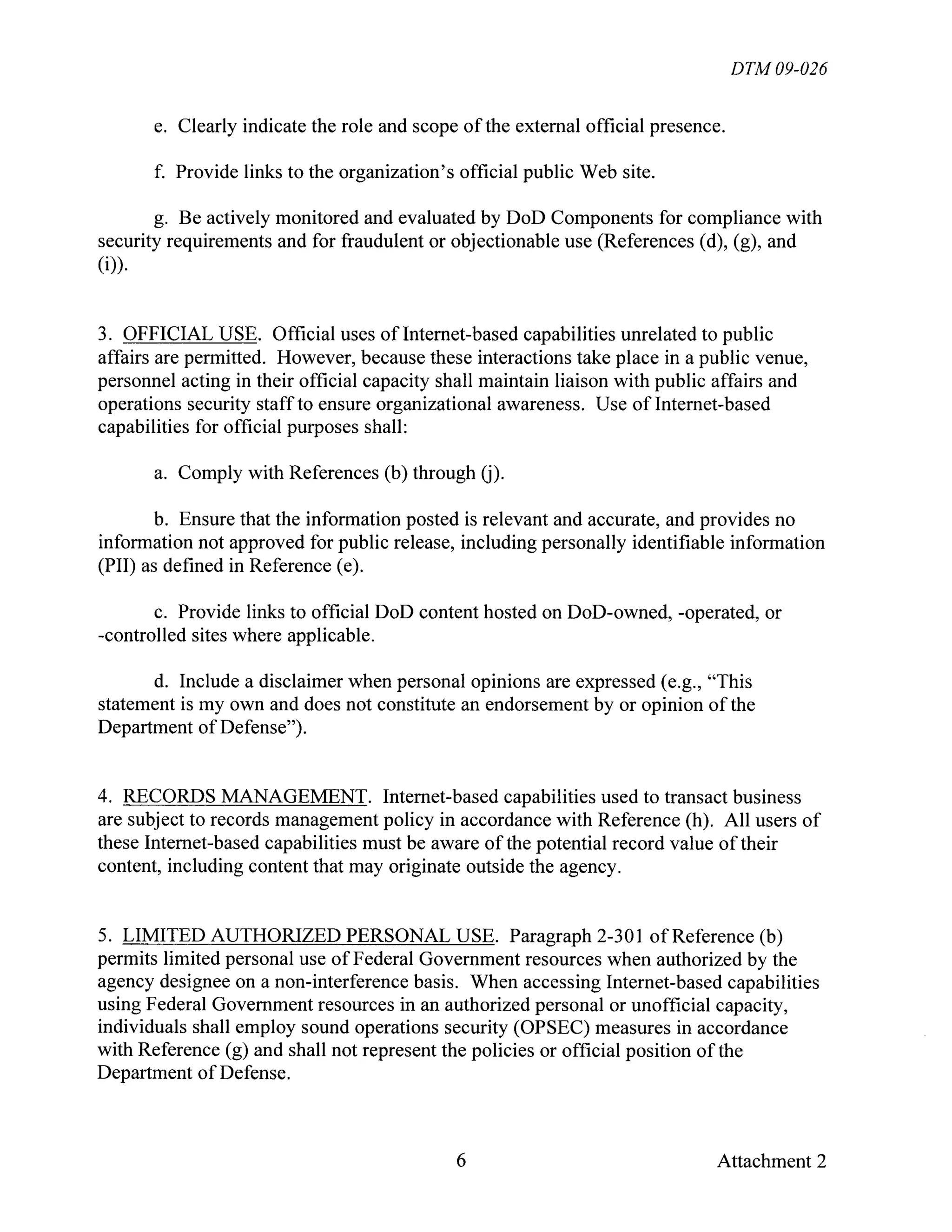 DoD Official Social Media Policy