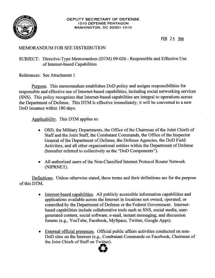 DoD Official Social Media Policy