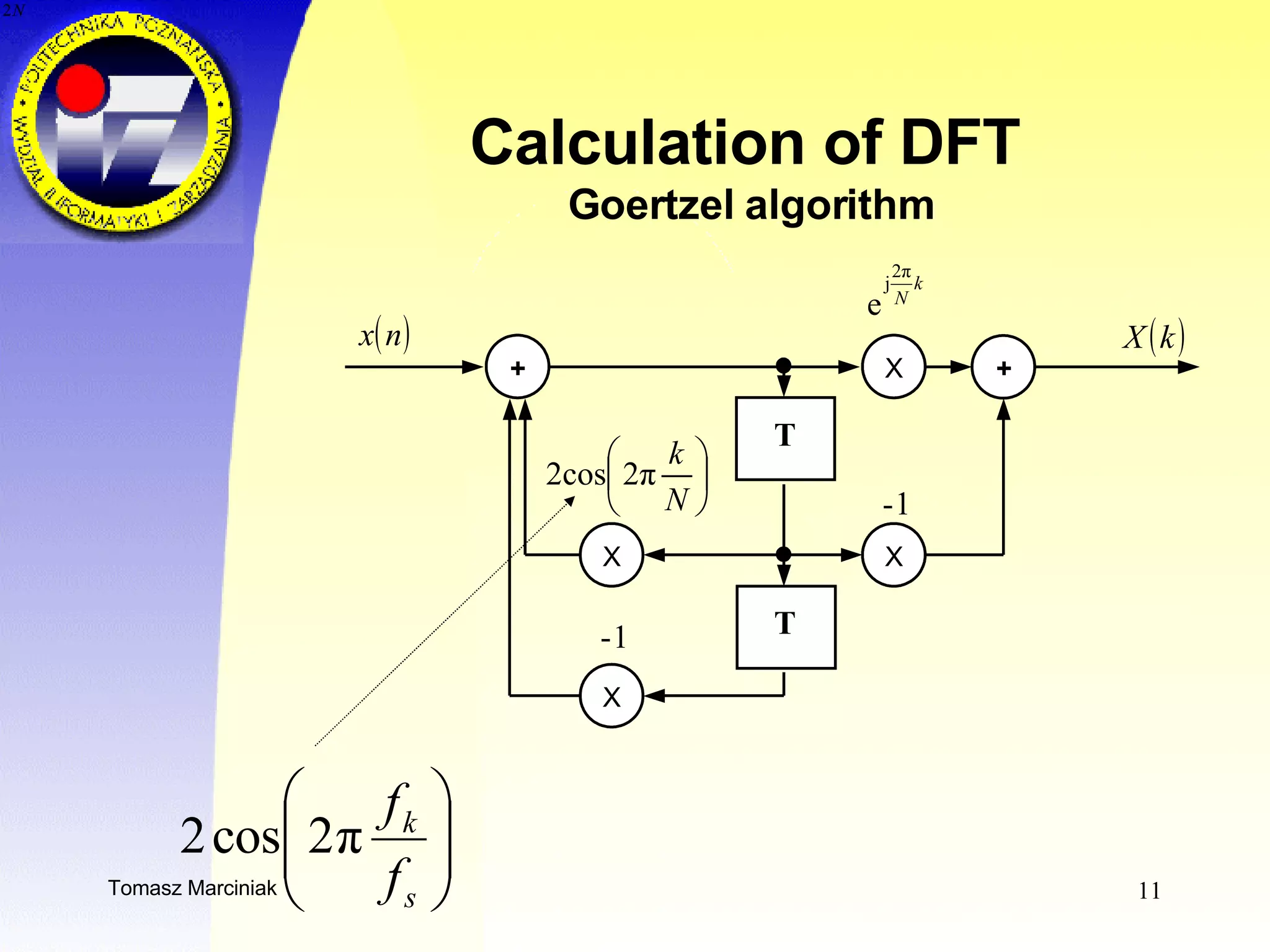 Calculation of DFT  Goertzel algorithm 