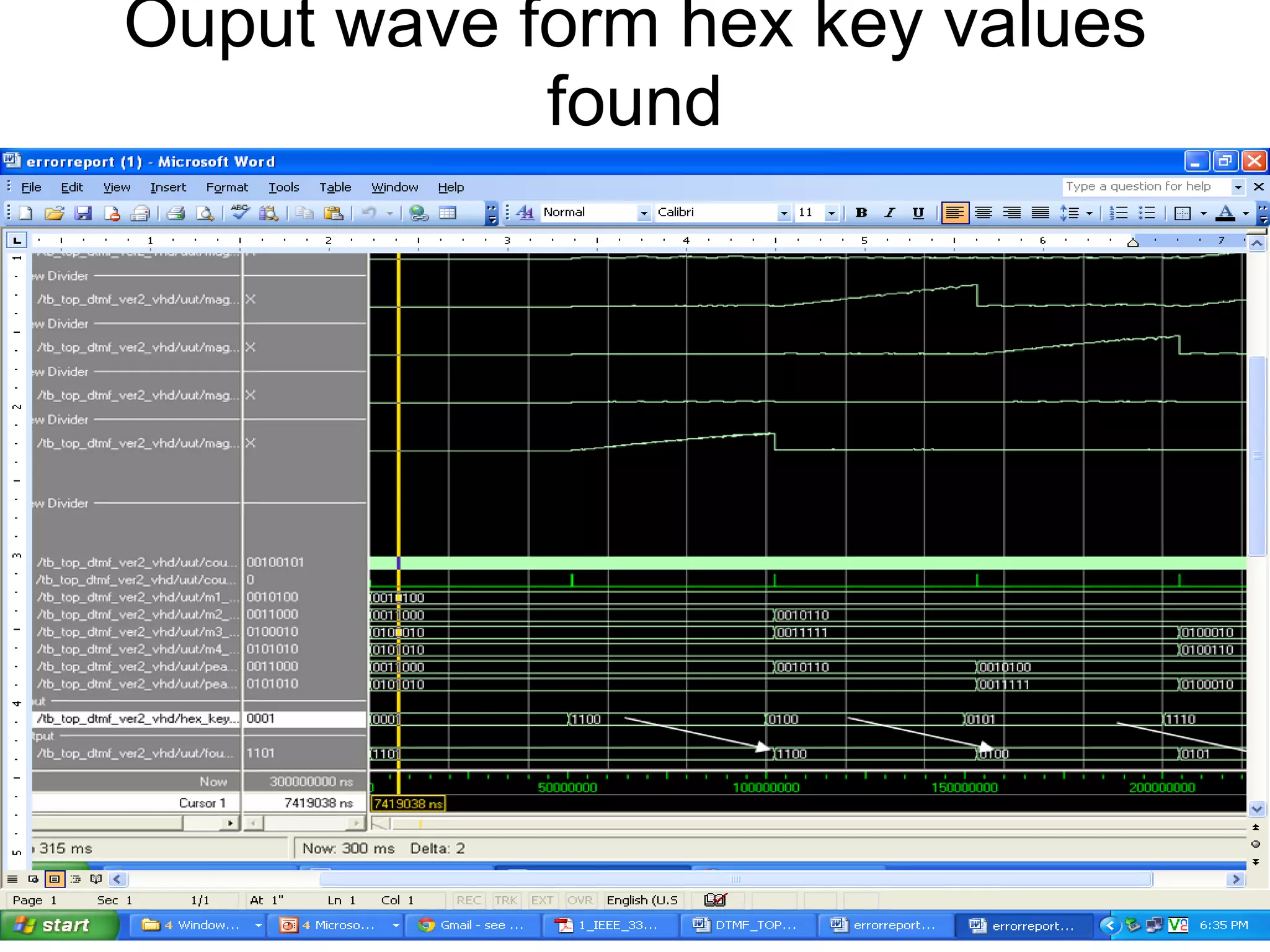 Ouput wave form hex key values found 