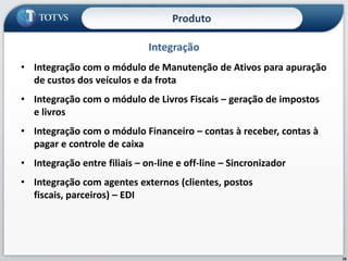 14ProdutoLogísticaEstruturação das Regiões Atendidas, definindo os níveis de subordinação entre elas e o tipo de serviço executado em cada umaMapeamento setorizado dos clientes, dividindo-os em rotas de atendimentoDefinição, nas rotas, das rodovias e praças de pedágio percorridasDefinição dos prazos de atendimento por regiãoDefinição dos tipos de serviços prestados, com as  respectivas tarefas e atividades