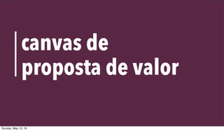 VALUE PROPOSITION CANVAS
42
canvas de
proposta de valor
Sunday, May 15, 16
 