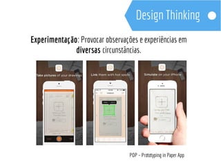 Experimentação: Provocar observações e experiências em 
diversas circunstâncias. 
POP – Prototyping in Paper App 
 
