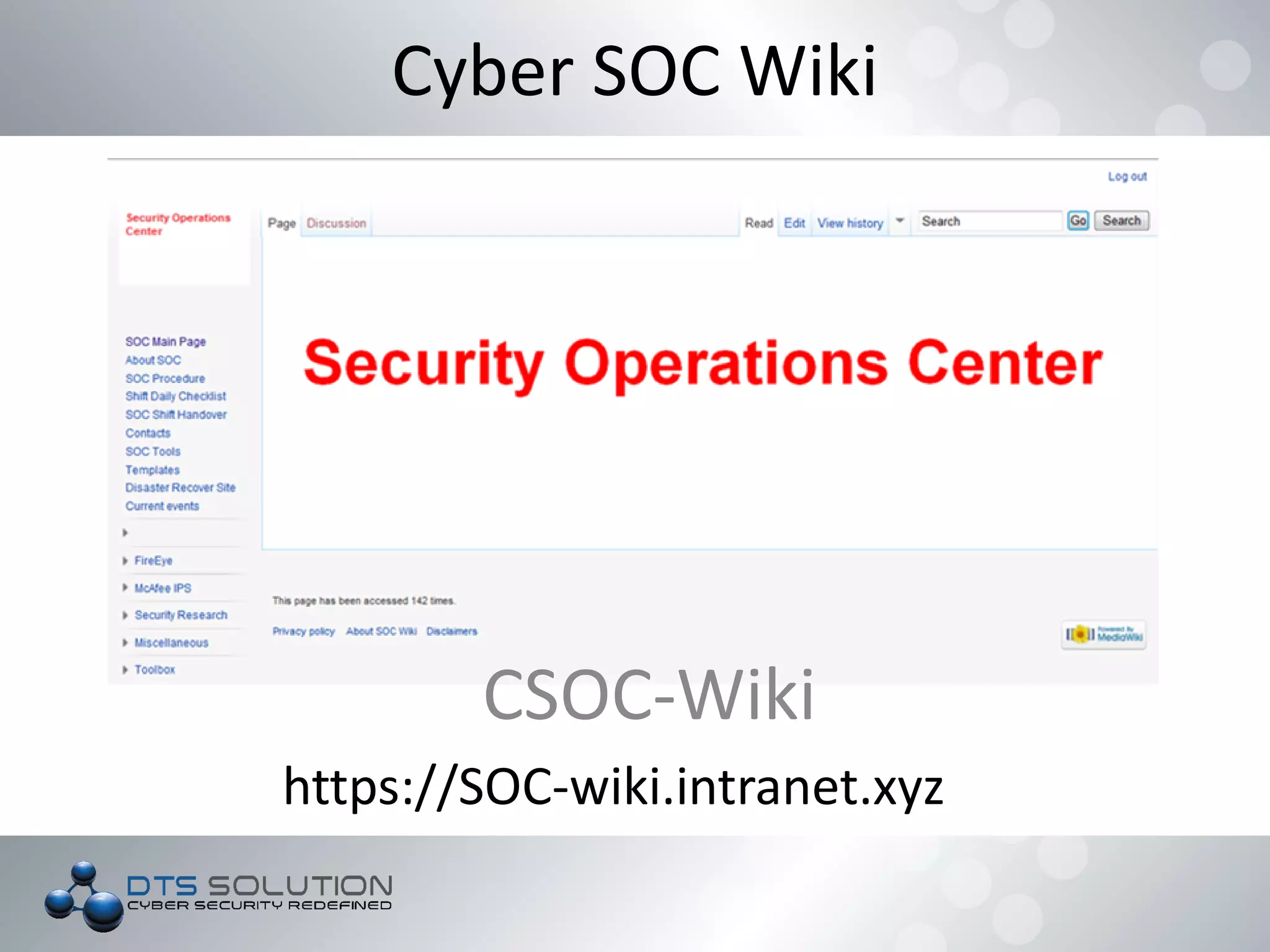 Cyber SOC Wiki
CSOC-Wiki
https://SOC-wiki.intranet.xyz
 