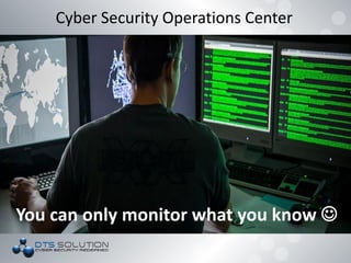 Cyber Security Operations Center
You can only monitor what you know 
 