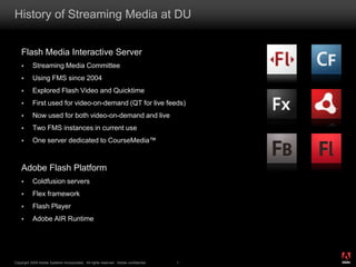 History of Streaming Media at DU Flash Media Interactive Server ,[object Object]