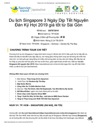 Du lịch Singapore 3 Ngày Dịp Tết Nguyên Đán Kỷ Hợi 2019 giá tốt từ Sài Gòn