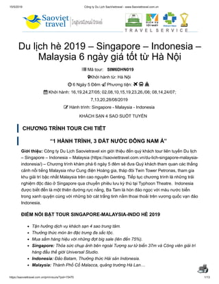 Du lịch hè 2019 – Singapore – Indonesia – Malaysia 6 ngày giá tốt từ Hà Nội