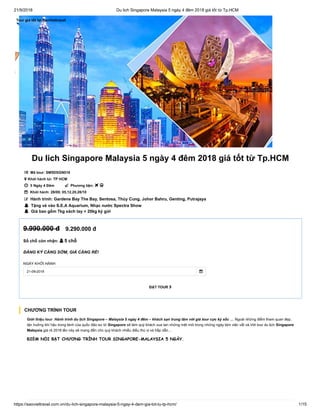 Du lich Singapore Malaysia 5 ngày 4 đêm 2018 giá tốt từ Tp.HCM