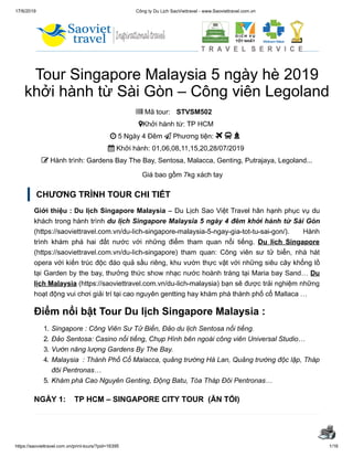 Tour Singapore Malaysia 5 ngày hè 2019 khởi hành từ Sài Gòn – Công viên Legoland