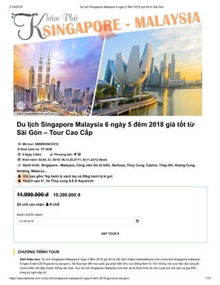 Du lịch Singapore Malaysia 6 ngày 5 đêm 2018 giá tốt từ Sài Gòn – Tour Cao Cấp
