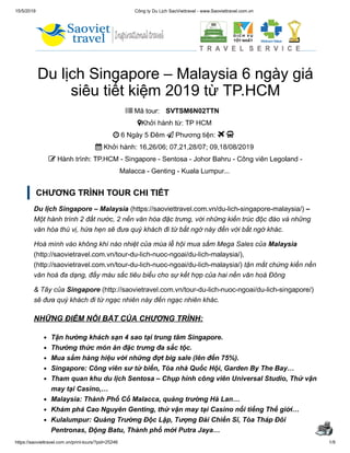 Du lịch Singapore – Malaysia 6 ngày giá siêu tiết kiệm 2019 từ TP.HCM