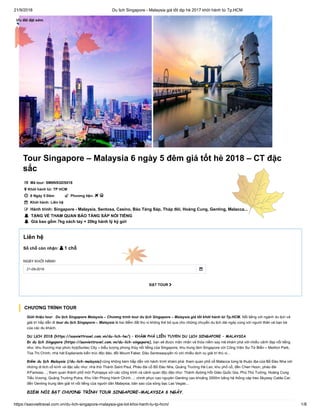 Tour Singapore – Malaysia 6 ngày 5 đêm giá tốt hè 2018 – CT đặc sắc