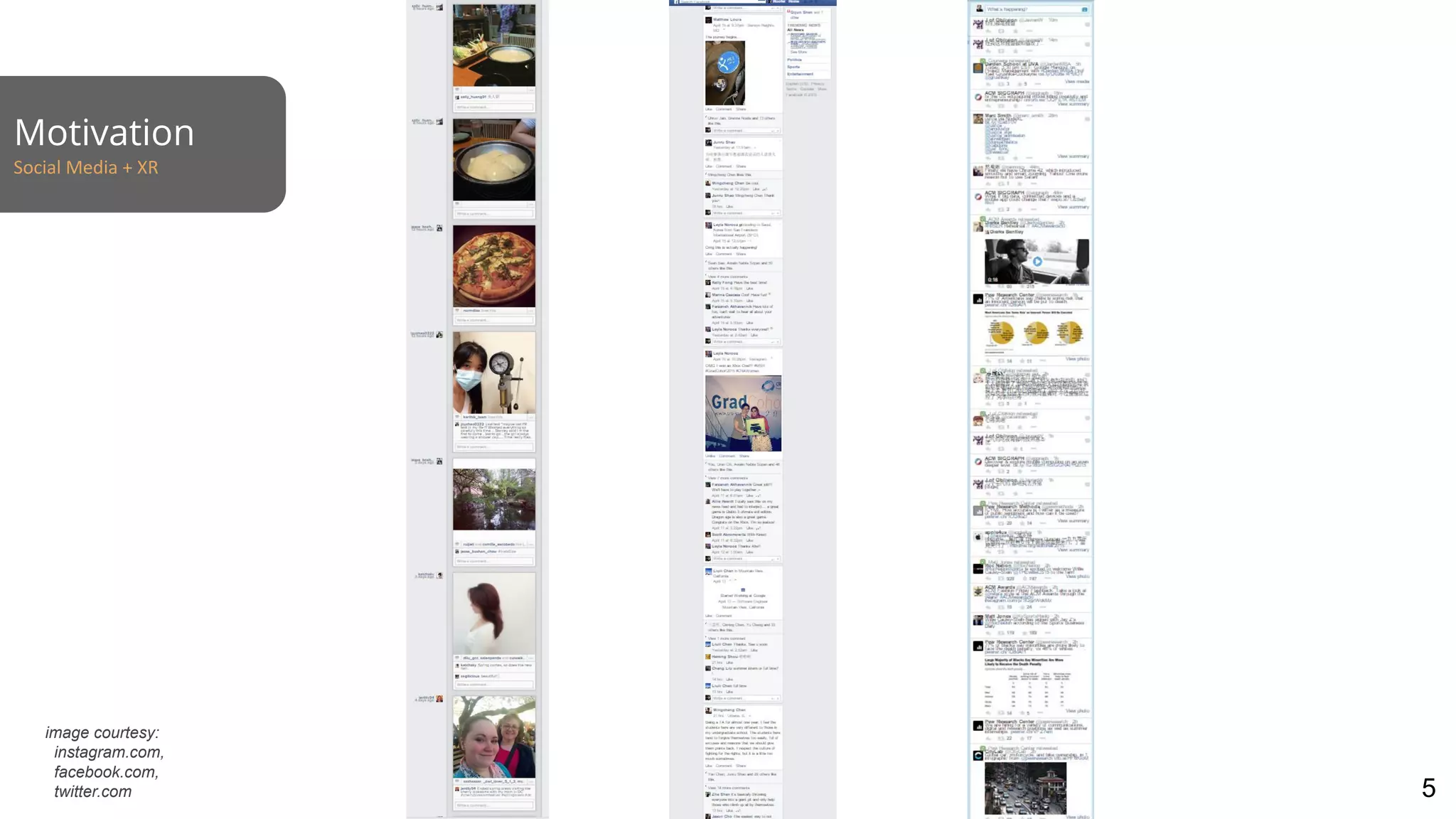 image courtesy:
instagram.com,
facebook.com,
twitter.com
Motivation
Social Media + XR
5
 
