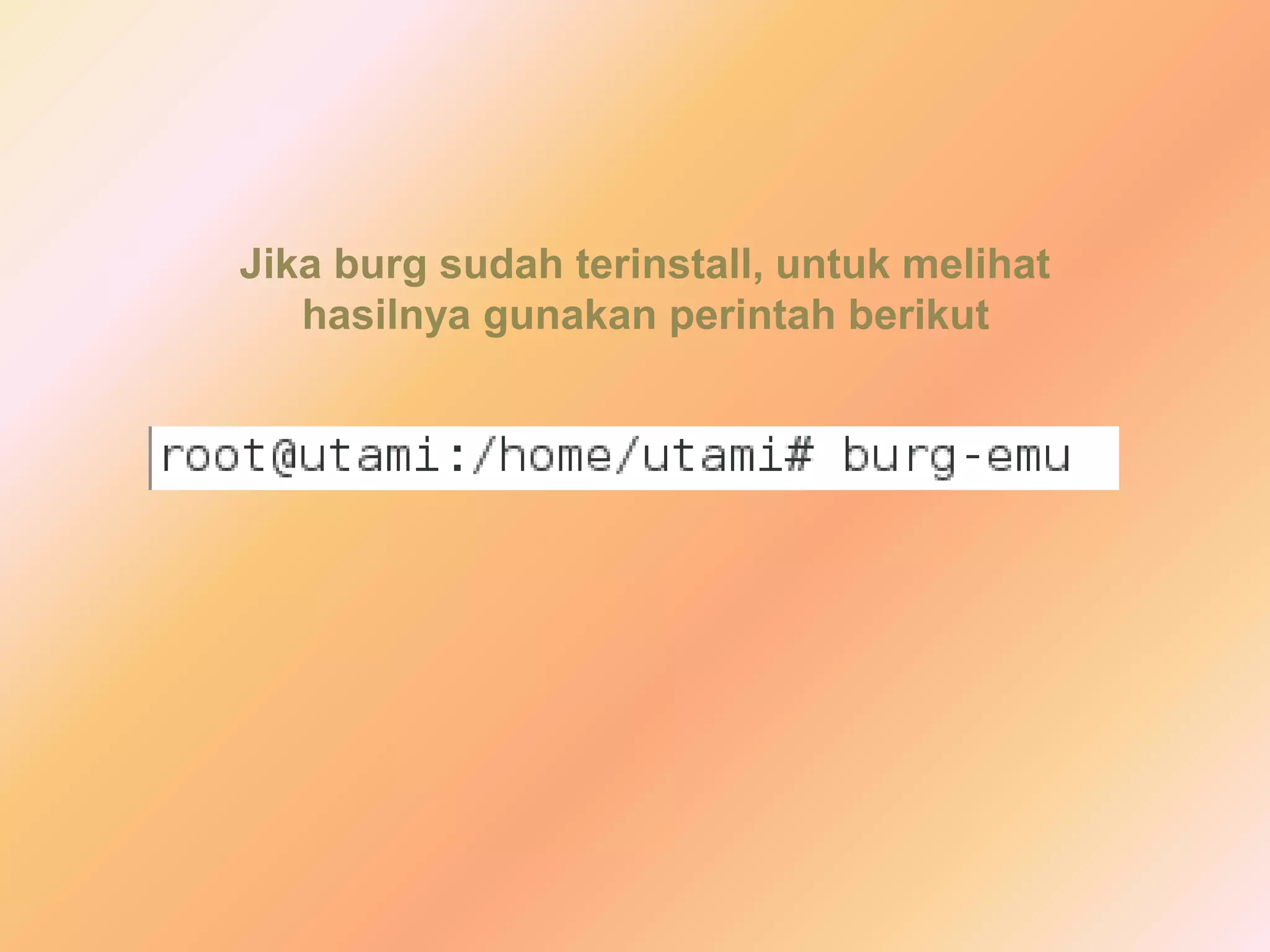 Jika burg sudah terinstall, untuk melihat
hasilnya gunakan perintah berikut
 