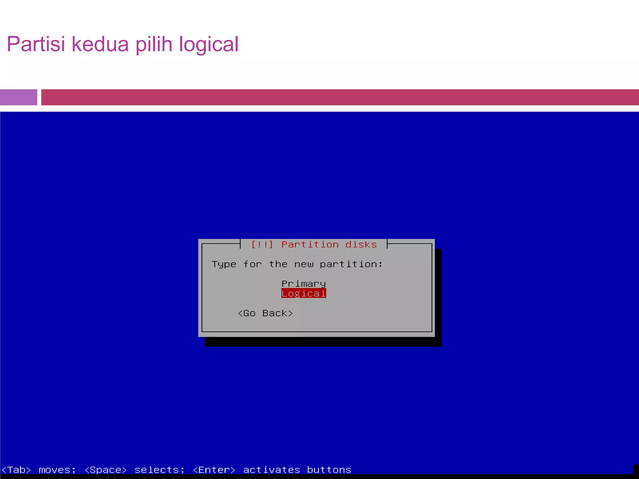 Partisi kedua pilih logical
 