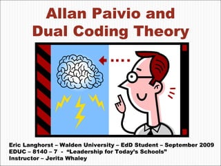 Allan Paivio and Dual Coding Theory Eric Langhorst – Walden University – EdD Student – September 2009 EDUC – 8140 – 7  -  “Leadership for Today’s Schools” Instructor – Jerita Whaley 