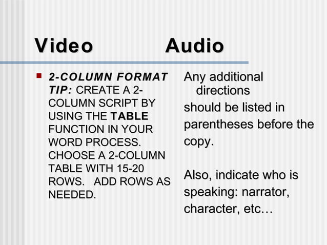 Dual Column Script | PPT | Video Production | Content Production