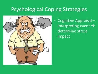 Defensive Coping Strategies
• Denial - a coping mechanism in which a person
  decides that the event is not really a stres...