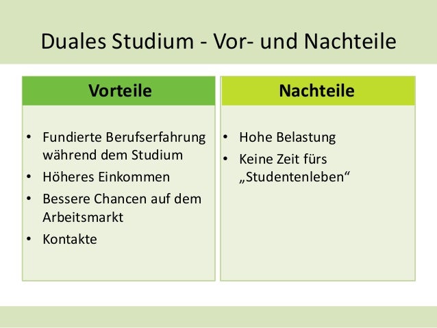 Vor- Und Nachteile Duale Ausbildung Tabelle Duales Studium - Alle Facts & Figures