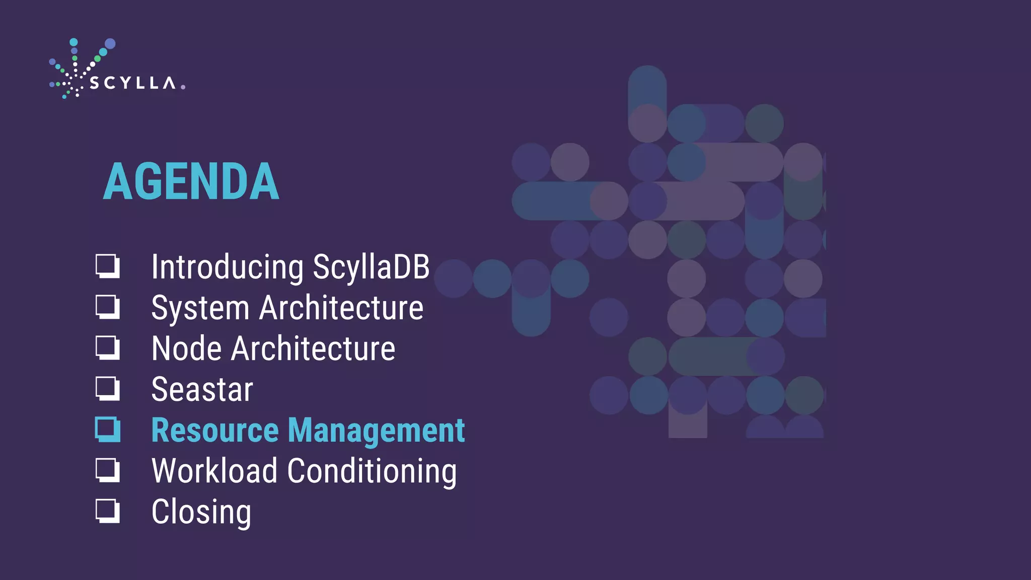 ❏ Introducing ScyllaDB
❏ System Architecture
❏ Node Architecture
❏ Seastar
❏ Resource Management
❏ Workload Conditioning
❏ Closing
AGENDA
 