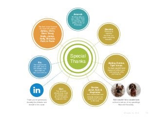 Amanda
Working with you
was a blast! Thank
for wrangling and
writing chunks of
this puppy.
This book is real because
of a herd of Duartians

Diandra

Ashley, Chris,
Dave, Doug,
Emily, Janice,
Kelly, Michelle,
Patti, & Paula

This book is
beautiful
because you
make everything
beautiful.

Special
Thanks

Ric

Aisling, Denise,
Tyler & Ivan

Your support over
the years and on
this slidedoc has
astounded me.

The book wouldn’t have
happened without your
rocking design skills
and tenacity.

http://www.ricbret.com

Dan

​Thank you for generously
donating the slidedoc.com
domain to this cause.

Your template
wizardry has made
this slidedoc and
the free templates
magical to use.

Denise,
Janet, Kyle &
Stephanie
Your case studies and
template designs are
beautiful and central
to this book.

​And it wouldn’t be a valuable book
without a cute pic of my granddogs
Bear and Necessity.

© Duarte, Inc. 2014

170

 