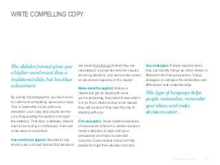 WRITE COMPELLING COPY

​The slidedoc format gives you
a higher word count than a
traditional slide, but less than
a docume...