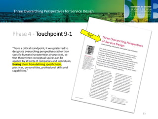 Three Overarching Perspectives for Service Design
Phase 4 - Touchpoint 9-1
“From a critical standpoint, it was preferred t...
