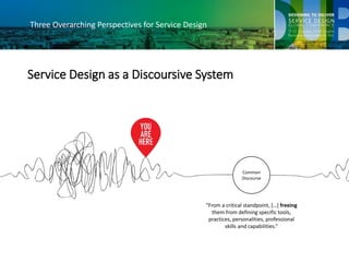 Three Overarching Perspectives for Service Design
Service Design as a Discoursive System
Common
Discourse
“From a critical...