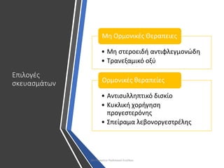 Επιλογές
σκευασμάτων
• Μη στεροειδή αντιφλεγμονώδη
• Τρανεξαμικό οξύ
Μη Ορμονικές Θεραπειες
• Αντισυλληπτικό δισκίο
• Κυκλική χορήγηση
προγεστερόνης
• Σπείραμα λεβονοργεστρέλης
Ορμονικές θεραπείες
30ο Παγκρήτιο Παιδιατρικό Συνέδριο
 