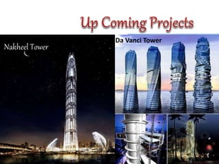 • There are 26 Amazing Future Projects of
Dubai.
• Some of which is as shown……
Arabian BladeMadinat Al Arab Tower
DancingTower
Nakheel Tower
Da Vanci Tower
 
