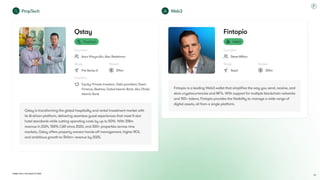 Dubai Tech: The Road to 2033
Qstay
Founders
Artur Khayrullin, Alec Redelman
Stage
Pre-Series A
Raised
$14m
Investors
Equity: Private investors. Debt providers: Deem
Finance, Beehive, Dubai Islamic Bank, Abu Dhabi
Islamic Bank
Qstay
PropTech
Founders
Artur Khayrullin, Alec Redelman
Stage
Pre-Series A
Raised
$14m
Investors
Equity: Private investors. Debt providers: Deem
Finance, Beehive, Dubai Islamic Bank, Abu Dhabi
Islamic Bank
Qstay is transforming the global hospitality and rental investment market with
its Al-driven platform, delivering seamless guest experiences that meet 5-star
hotel standards while cutting operating costs by up to 50%. With $18m
revenue in 2024, 158% CAR since 2020, and 300+ properties across nine
markets, Qstay offers property owners hands-off management, higher ROl,
and ambitious growth to $40m+ revenue by 2025.
Fintopio
Founders
Steve Milton
Stage
Seed
Raised
$10m
Fintopio
Web3
Founders
Steve Milton
Stage
Seed
Raised
$10m
Fintopio is a leading Web3 wallet that simplifies the way you send, receive, and
store cryptocurrencies and NFTs. With support for multiple blockchain networks
and 100+ tokens, Fintopio provides the flexibility to manage a wide range of
digital assets, all from a single platform.
PropTech Web3
88
 