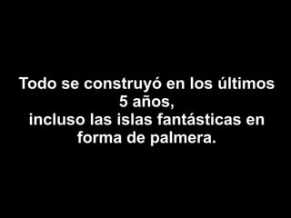 Todo se construyó en los últimos 5 años, incluso las islas fantásticas en forma de palmera. 