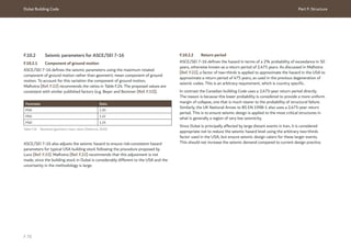 Dubai Building Code Part F: Structure
F 70
F.10.2 Seismic parameters for ASCE/SEI 7-16
F.10.2.1 Component of ground motion
ASCE/SEI 7-16 defines the seismic parameters using the maximum rotated
component of ground motion rather than geometric mean component of ground
motion. To account for this variation the component of ground motion,
Malhotra [Ref. F.22] recommends the ratios in Table F.24. The proposed values are
consistent with similar published factors (e.g. Beyer and Bommer [Ref. F.32]).
Parameter Ratio
PGA 1.20
PGV 1.22
PGD 1.25
Table F.24 Resultant/geometric mean ratios (Malhotra, 2020)
ASCE/SEI 7-16 also adjusts the seismic hazard to ensure risk-consistent hazard
parameters for typical USA building stock following the procedure proposed by
Luco [Ref. F.33]. Malhotra [Ref. F.22] recommends that this adjustment is not
made, since the building stock in Dubai is considerably different to the USA and the
uncertainty in the methodology is large.
F.10.2.2 Return period
ASCE/SEI 7-16 defines the hazard in terms of a 2% probability of exceedance in 50
years, otherwise known as a return period of 2,475 years. As discussed in Malhotra
[Ref. F.22], a factor of two-thirds is applied to approximate the hazard in the USA to
approximate a return period of 475 years, as used in the previous degeneration of
seismic codes. This is an arbitrary requirement, which is country specific.
In contrast the Canadian building Code uses a 2,475-year return period directly.
The reason is because this lower probability is considered to provide a more uniform
margin of collapse, one that is much nearer to the probability of structural failure.
Similarly, the UK National Annex to BS EN 1998-1 also uses a 2,475-year return
period. This is to ensure seismic design is applied to the most critical structures in
what is generally a region of very low seismicity.
Since Dubai is principally affected by large distant events in Iran, it is considered
appropriate not to reduce the seismic hazard level using the arbitrary two-thirds
factor used in the USA, but ensure seismic design caters for these larger events.
This should not increase the seismic demand compared to current design practice.
 