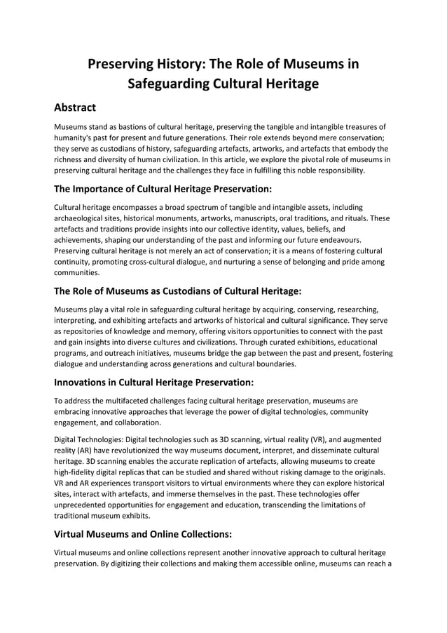 Unveiling History: The Evolving Role of Museums in Cultural ...
