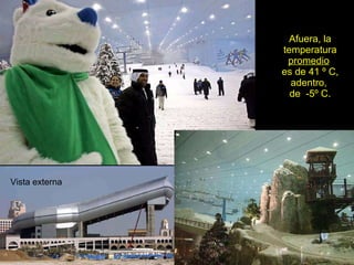Afuera, la temperatura  promedio   es de 41 º C, adentro,  de  -5º C. Vista externa 