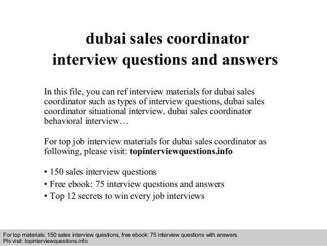dubai sales coordinator interview questions and answers sales coordinator interview questions