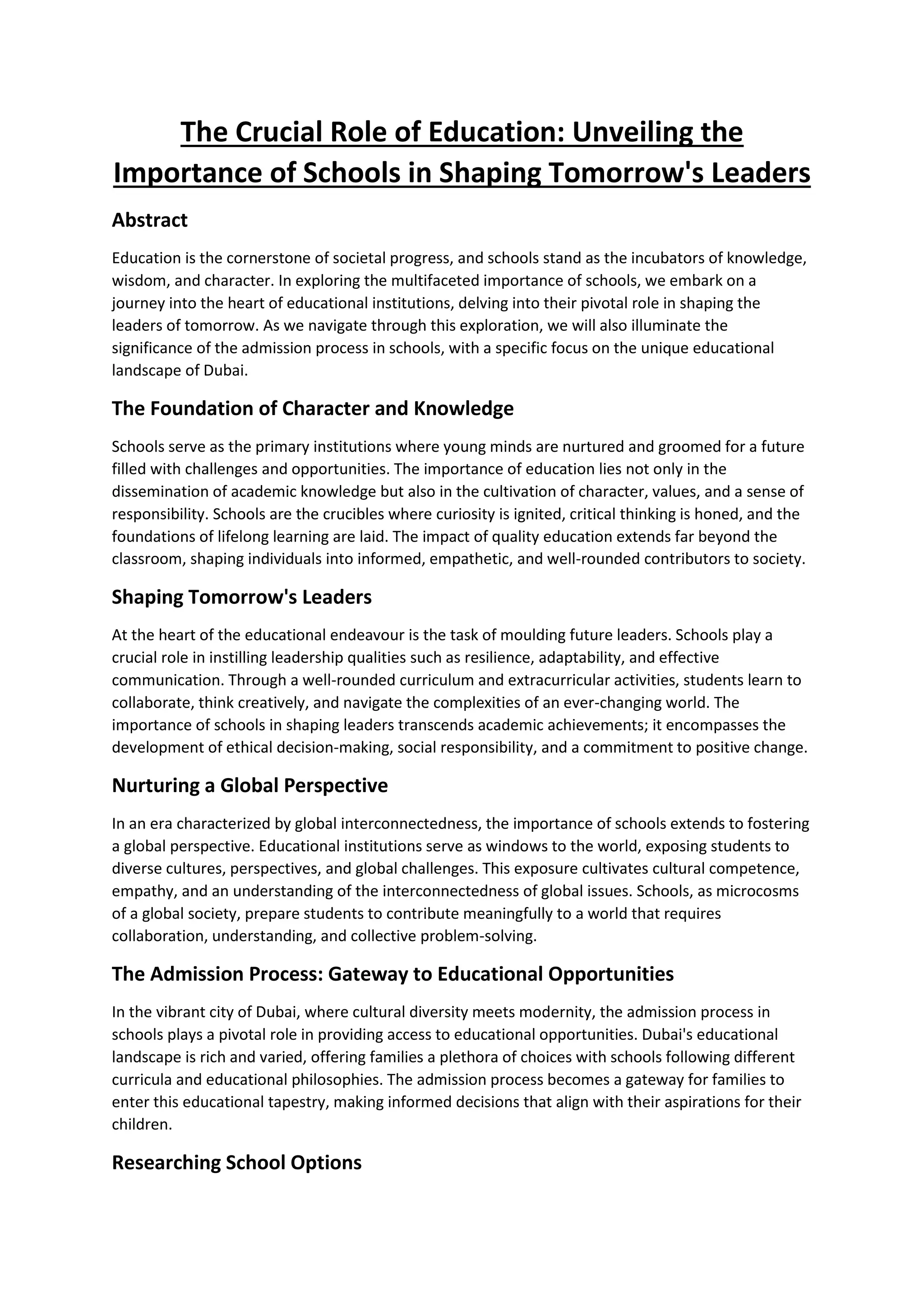 The Crucial Role of Education Unveiling the Importance of Schools in