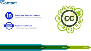 Idea Create Refine
Contact
Visitez mon profil sur LinkedIn
Visitez mon site web
http://tn.linkedin.com/in/chakerallaoui
http://allaoui-chaker.github.io
 