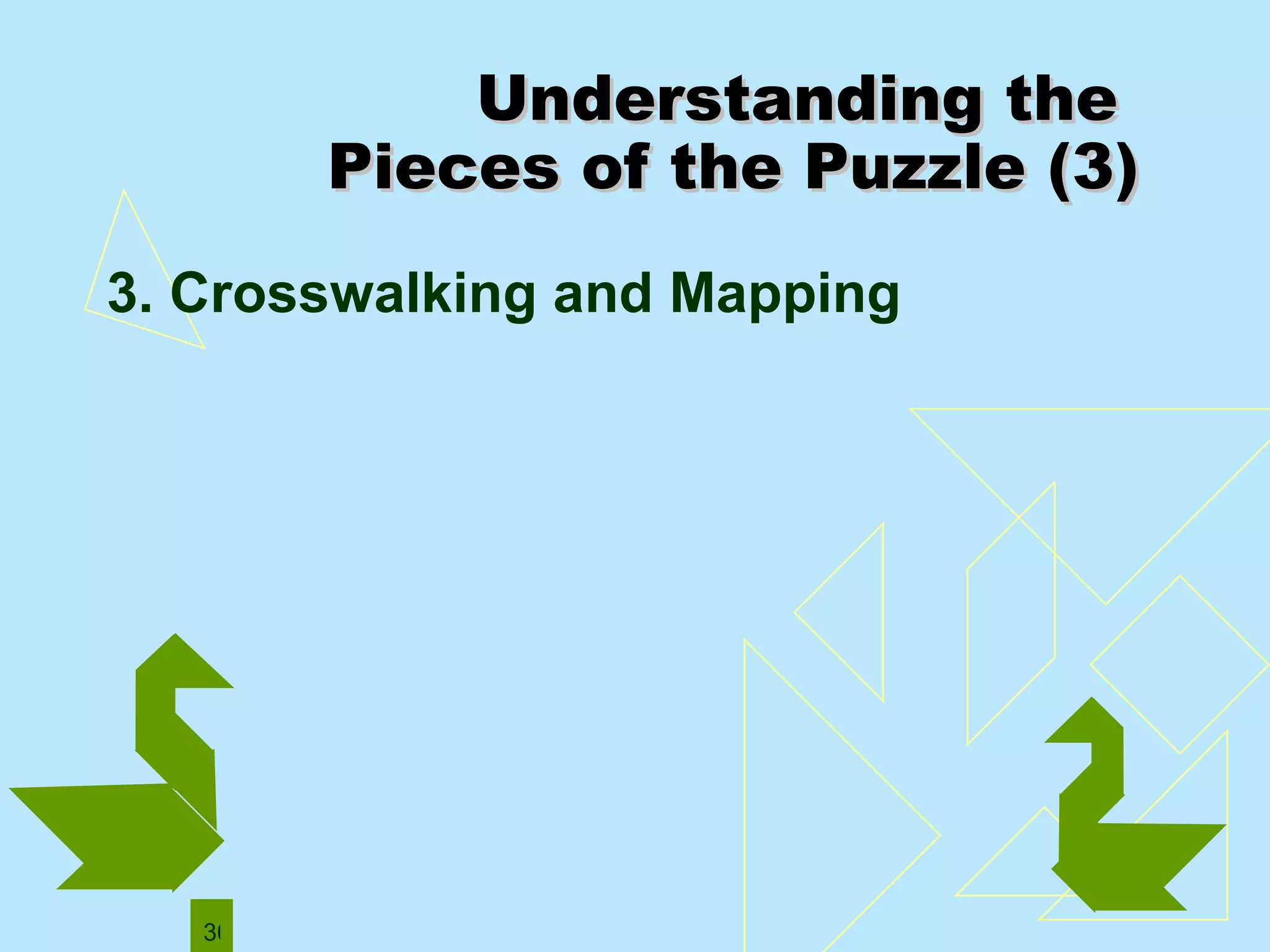 Understanding the  Pieces of the Puzzle (3) 3. Crosswalking and Mapping  
