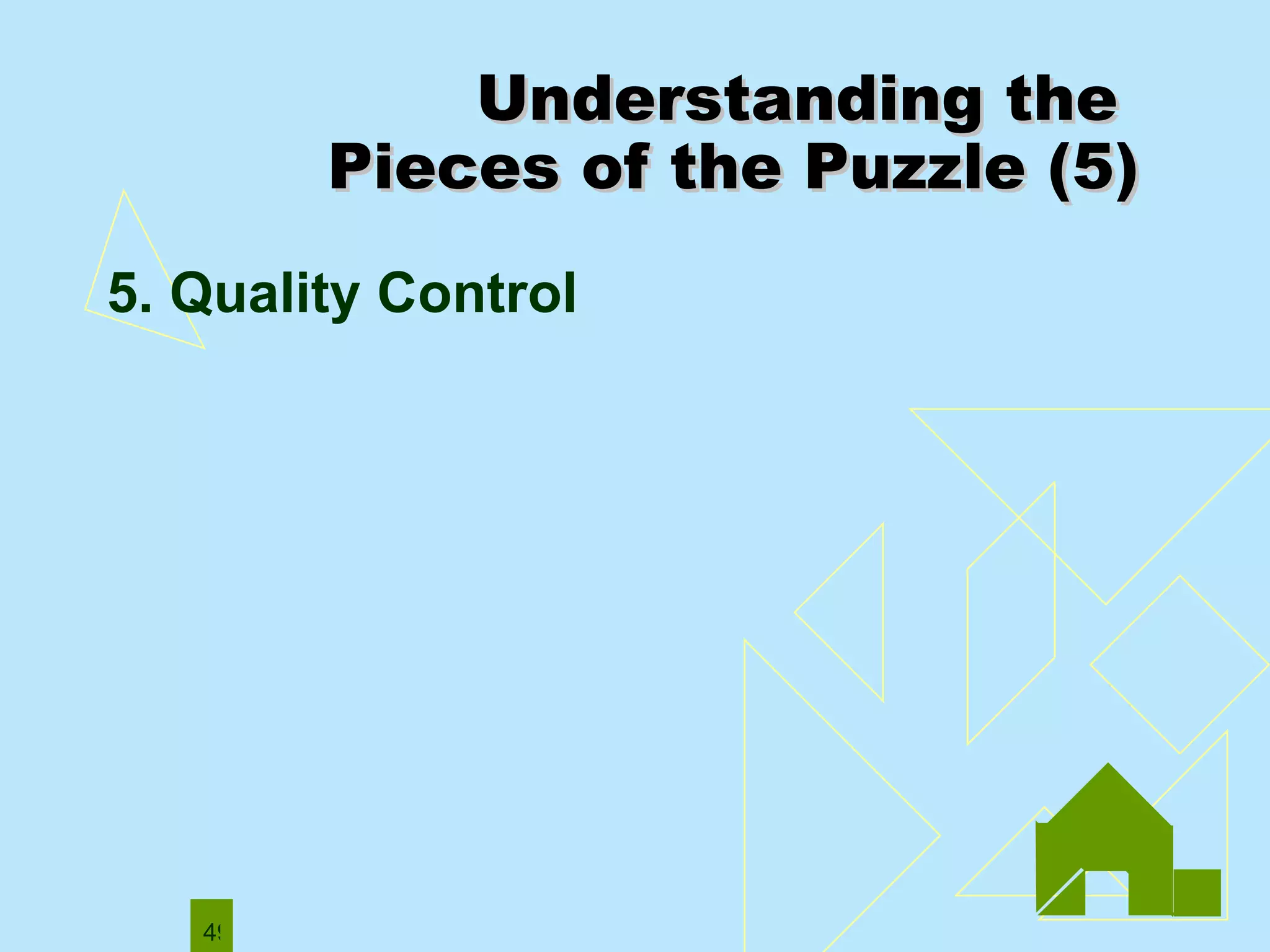 Understanding the  Pieces of the Puzzle (5) 5. Quality Control  
