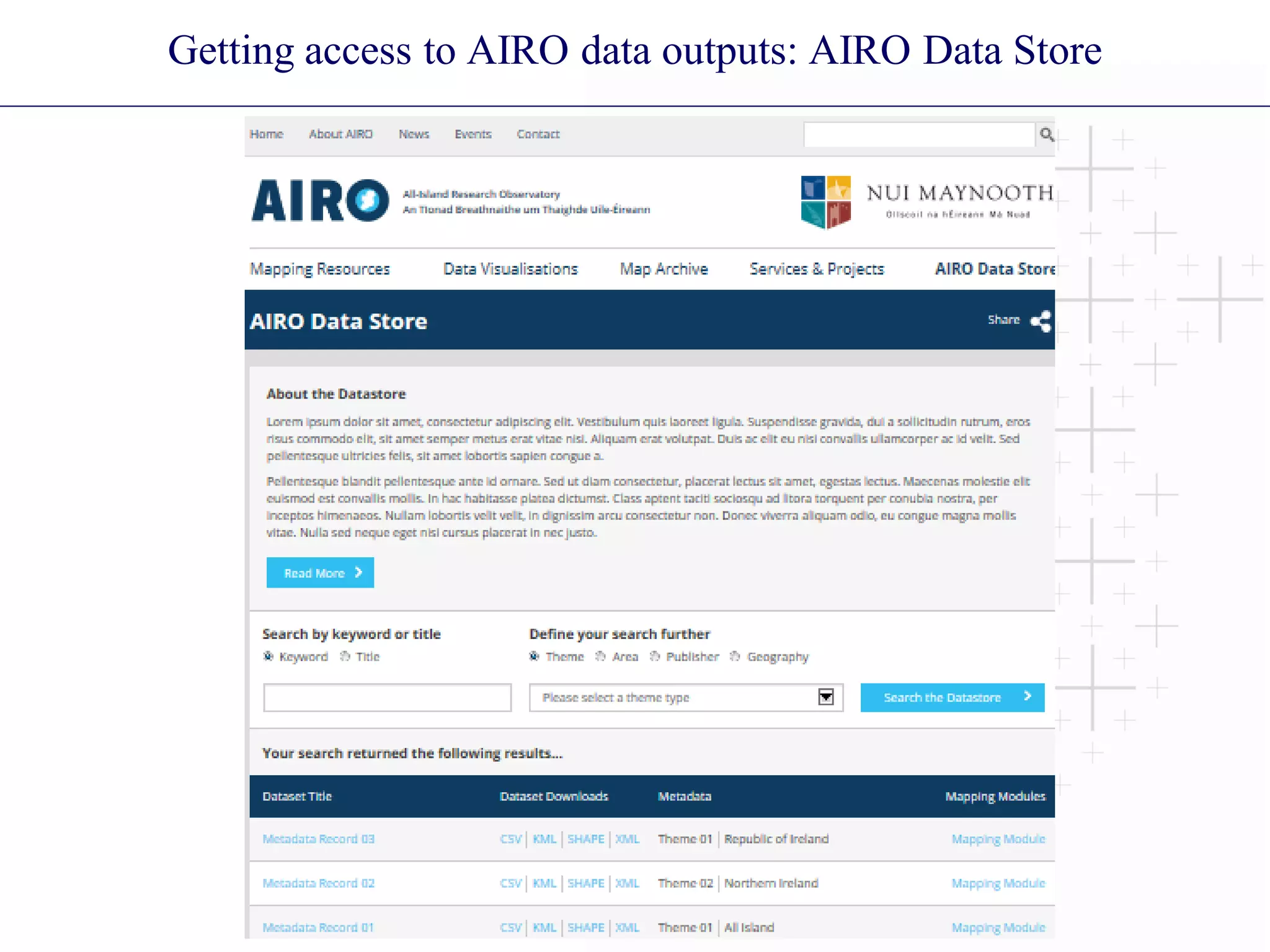 Getting access to AIRO data outputs: AIRO Data Store
 