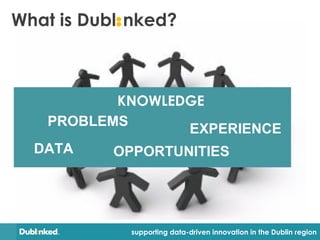 supporting data-driven innovation in the Dublin region
What is Dubl:nked?
KNOWLEDGE
EXPERIENCE
DATA
PROBLEMS
OPPORTUNITIES
 