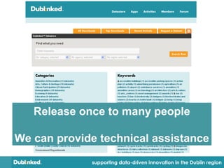 supporting data-driven innovation in the Dublin region
Release once to many people
We can provide technical assistance
 