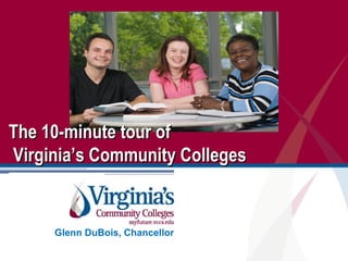 Photo or Art Optional
Glenn DuBois, Chancellor
The 10-minute tour ofThe 10-minute tour of
Virginia’s Community CollegesVirginia’s Community Colleges
 